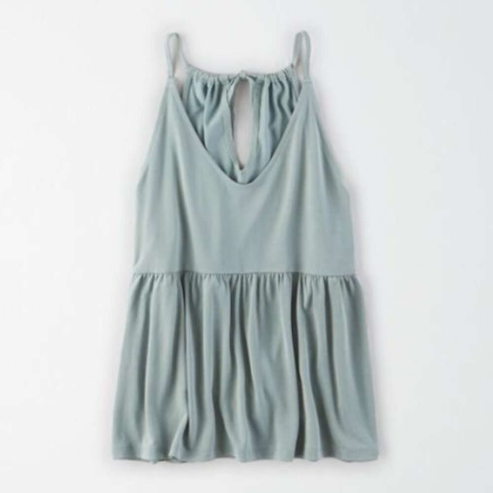 American Eagle Outfitters - Tie Back Peplum Tank Top Cami | Medium | Sage Green